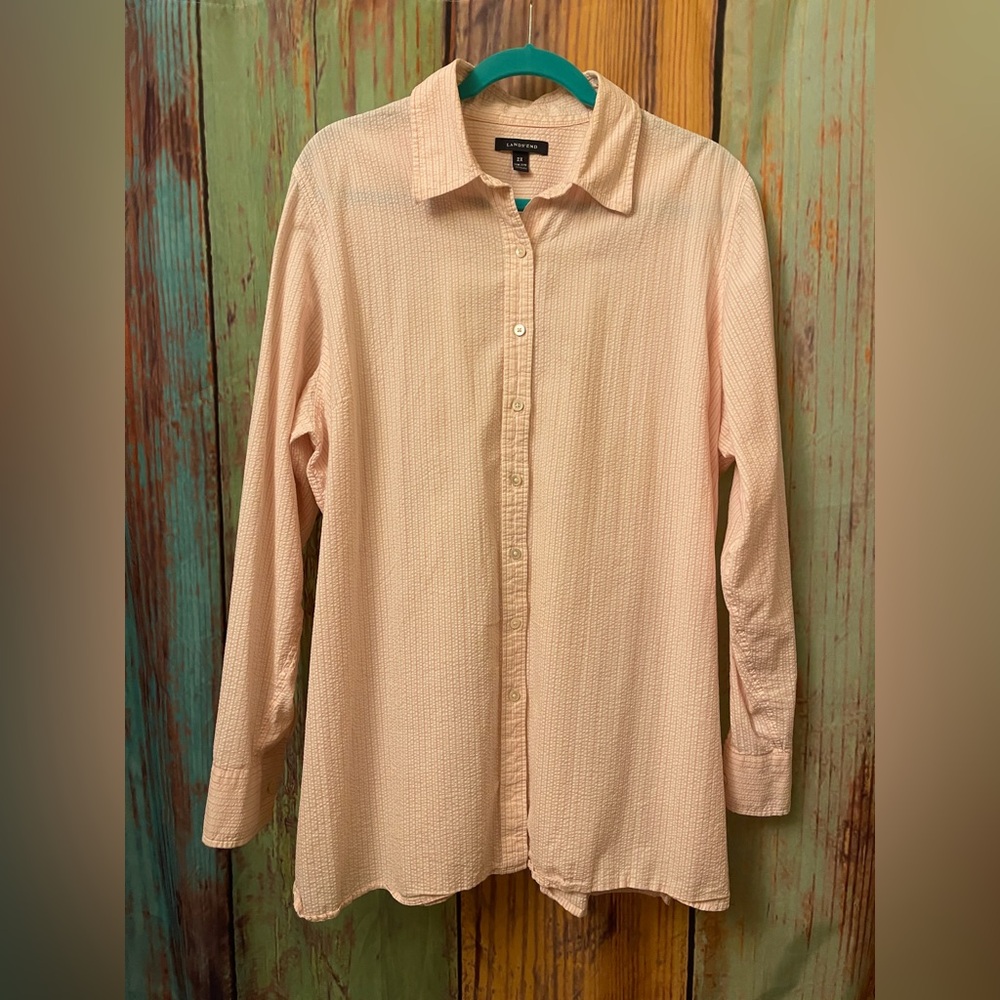 Lands' End 2X Women’s Button Down Shirt in Pink and Cream